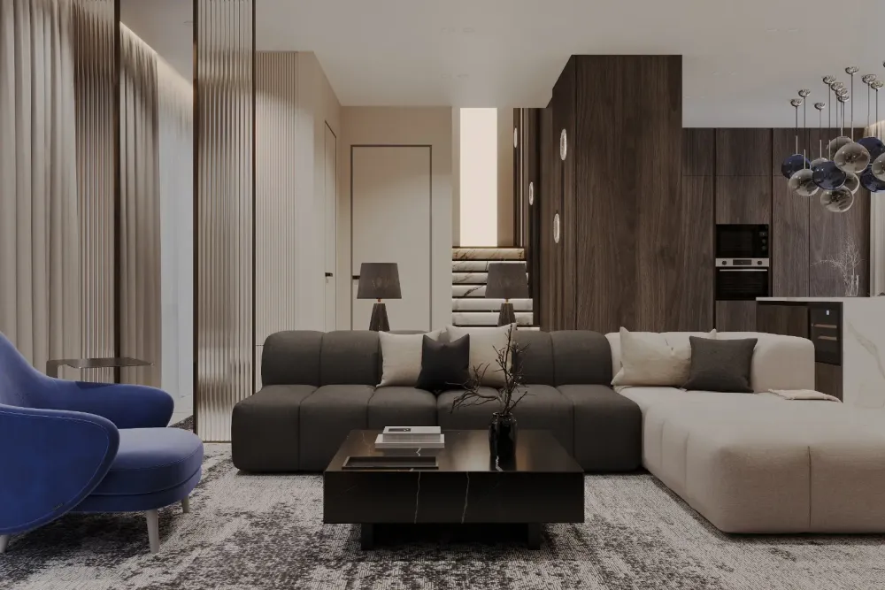 Дизайн интерьера дома в 3 этажа, 180 м²